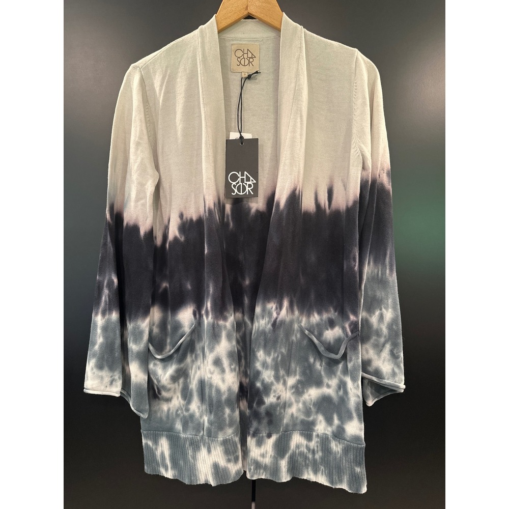 Chaser Foam Tie Dye Cardigan Sweater‎ Small Grey White Cotton CW6939-FTD NWT